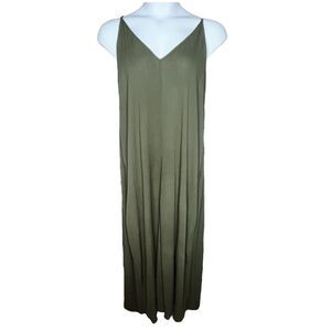 NWT Treasure & Bond Maxi Dress sz L / Large * Olive Green Flowy Beachy Pockets